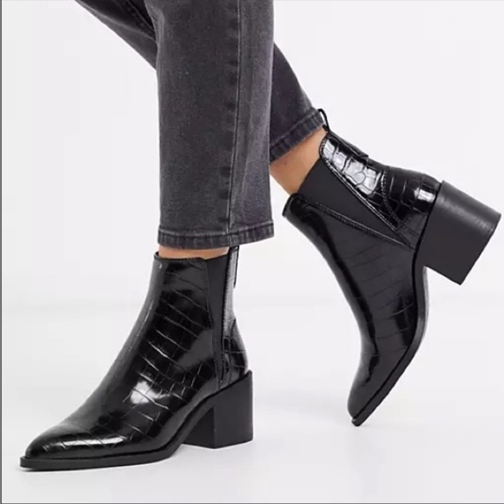 Steve Madden Black Patent Booties- crocodile